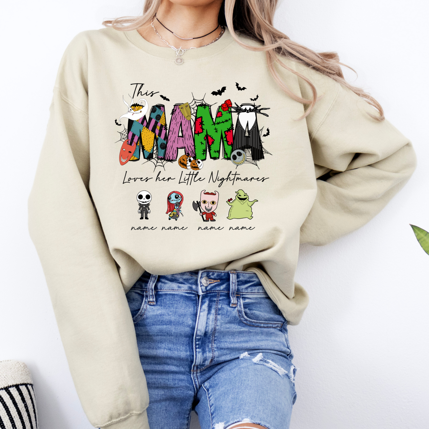 Custom Mama Of Her Nightmares Crewneck Sweatshirt